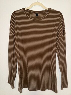 Brown Striped Long-Sleeve Women's Tee